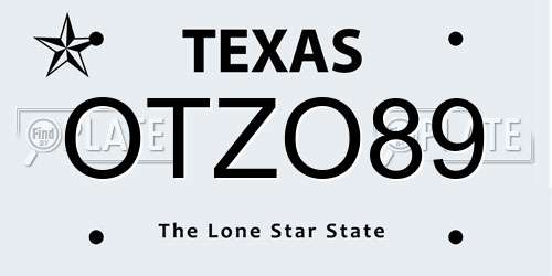OTZO89 Texas License Plate