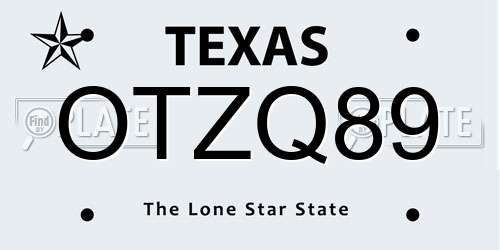OTZQ89 Texas License Plate