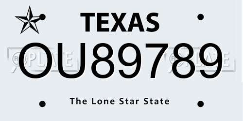 OU89789 Texas License Plate