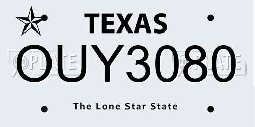 OUY3080 Texas License Plate