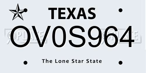 OV0S964 Texas License Plate