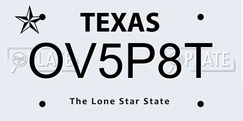 OV5P8T Texas License Plate