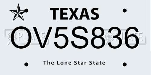 OV5S836 Texas License Plate