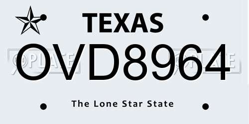 OVD8964 Texas License Plate