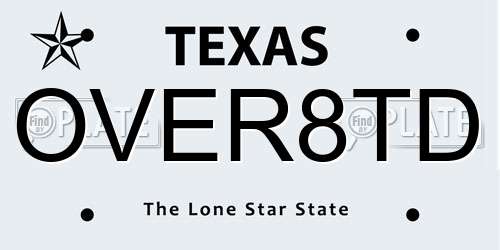 OVER8TD Texas License Plate