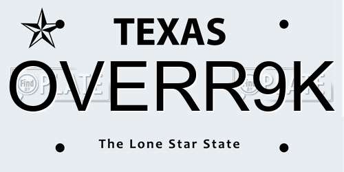 OVERR9K Texas License Plate