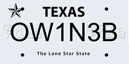 OW1N3B Texas License Plate