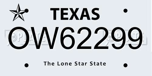 OW62299 Texas License Plate