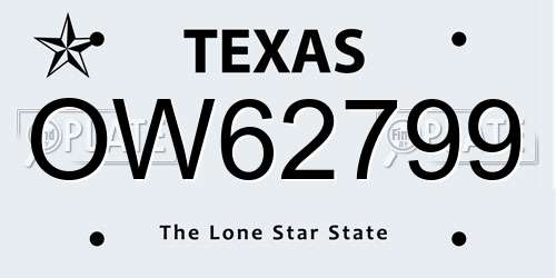 OW62799 Texas License Plate
