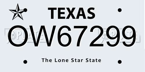 OW67299 Texas License Plate