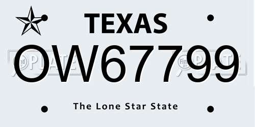 OW67799 Texas License Plate