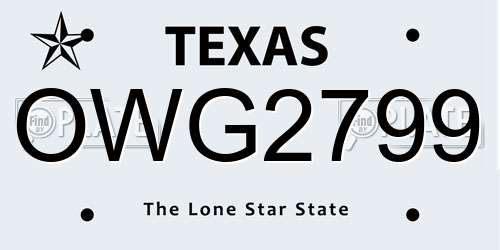 OWG2799 Texas License Plate
