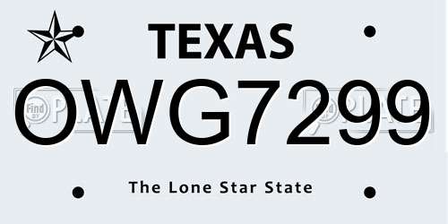 OWG7299 Texas License Plate