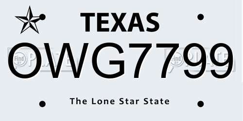 OWG7799 Texas License Plate