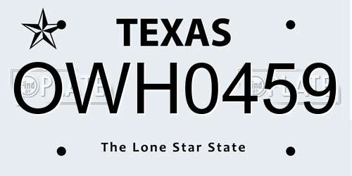 OWH0459 Texas License Plate