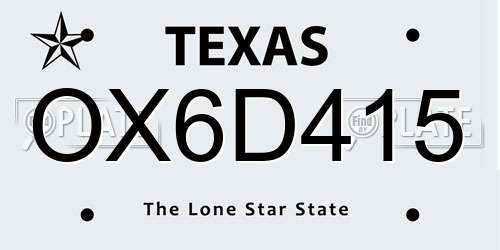 OX6D415 Texas License Plate