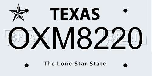 OXM8220 Texas License Plate