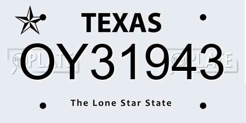 OY31943 Texas License Plate