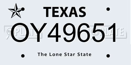 OY49651 Texas License Plate