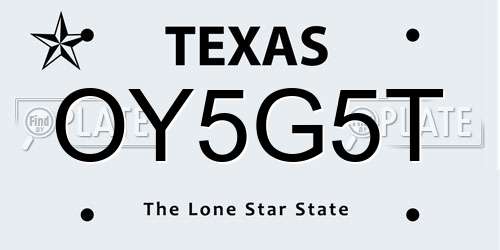 OY5G5T Texas License Plate