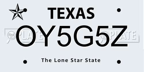 OY5G5Z Texas License Plate