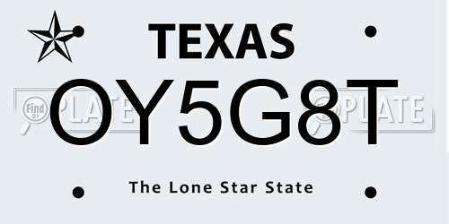 OY5G8T Texas License Plate