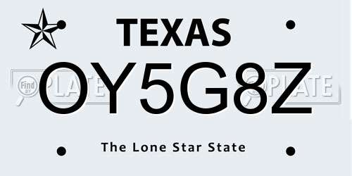 OY5G8Z Texas License Plate