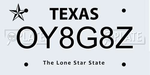 OY8G8Z Texas License Plate