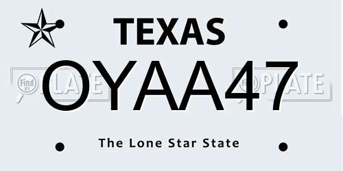 OYAA47 Texas License Plate