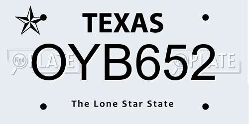 OYB652 Texas License Plate