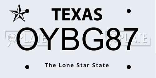 OYBG87 Texas License Plate