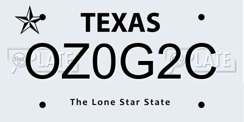OZ0G2C Texas License Plate