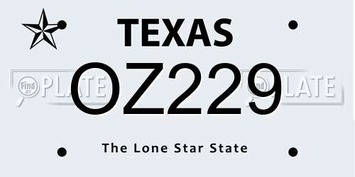 OZ229 Texas License Plate