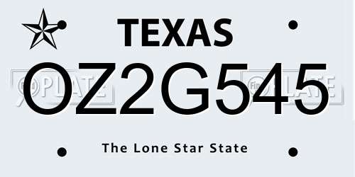 OZ2G545 Texas License Plate
