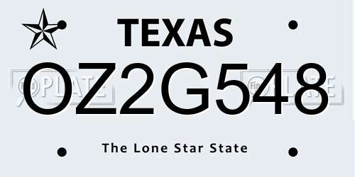 OZ2G548 Texas License Plate