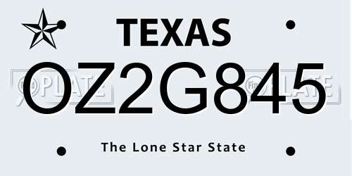 OZ2G845 Texas License Plate
