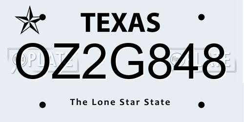 OZ2G848 Texas License Plate