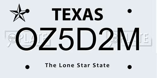OZ5D2M Texas License Plate