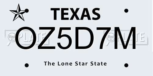 OZ5D7M Texas License Plate