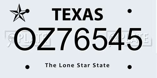 OZ76545 Texas License Plate