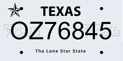OZ76845 Texas License Plate