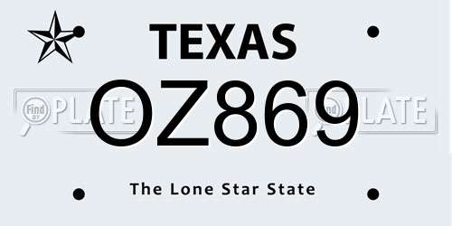 OZ869 Texas License Plate