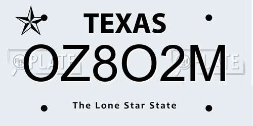 OZ8O2M Texas License Plate