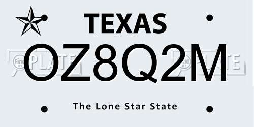 OZ8Q2M Texas License Plate
