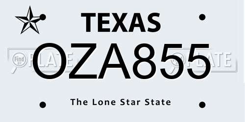 OZA855 Texas License Plate
