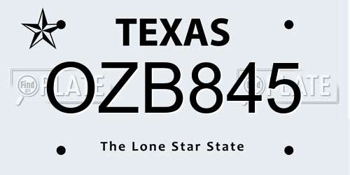 OZB845 Texas License Plate