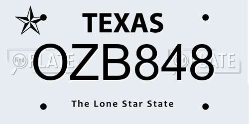 OZB848 Texas License Plate