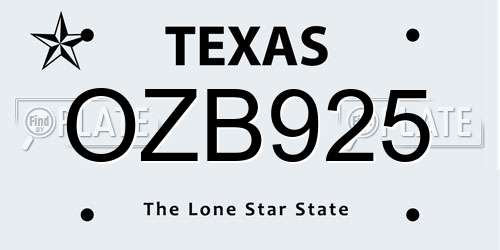 OZB925 Texas License Plate