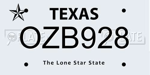 OZB928 Texas License Plate