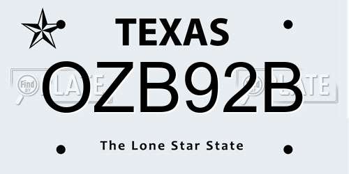 OZB92B Texas License Plate